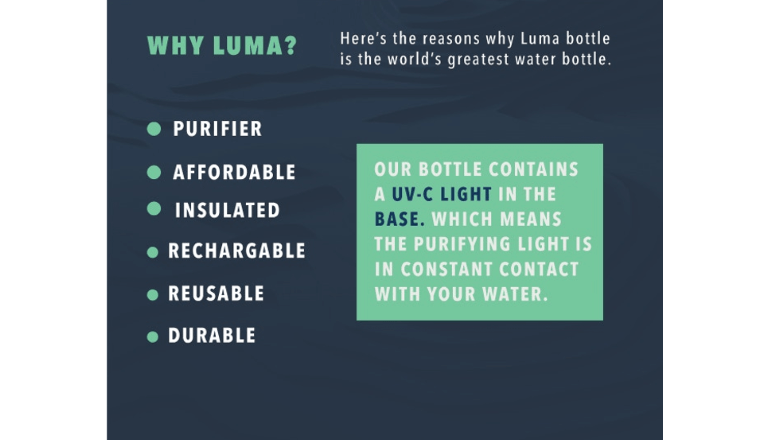 セルフクリーニング可能な次世代の水筒「The Luma Bottle」