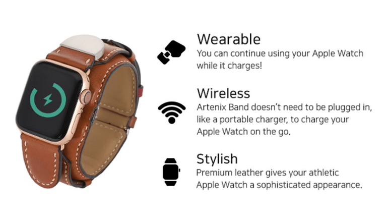 装着できて充電もできるApple Watch向けレザーバンド「ARTENIX BAND」