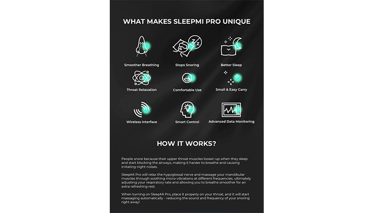 完全ワイヤレスの睡眠時の呼吸と質を改善するプロダクト「SleepMi Pro」